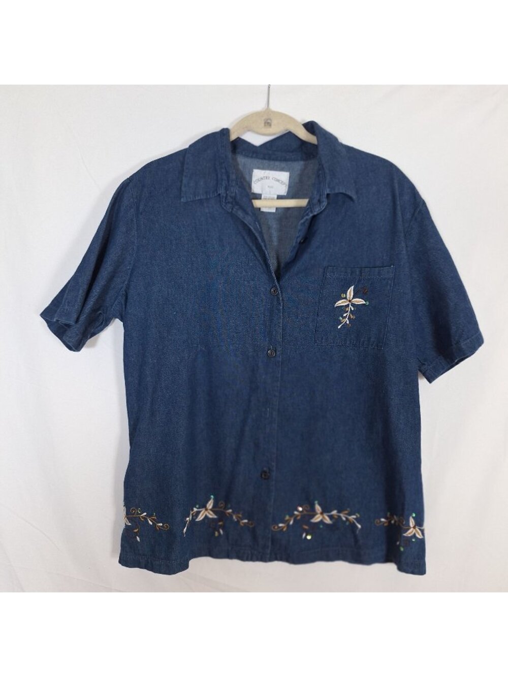 Vintage Country Concept Jean Button Down Short Sleeve Shirt Cottagecore Plus Siz